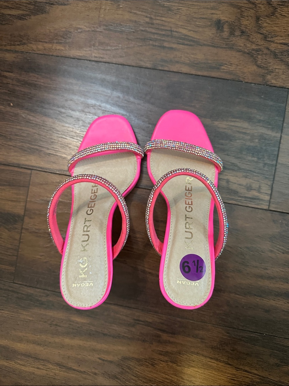 Kurt Geiger Neon Pink Crystal Double-Strap Slide Sandals